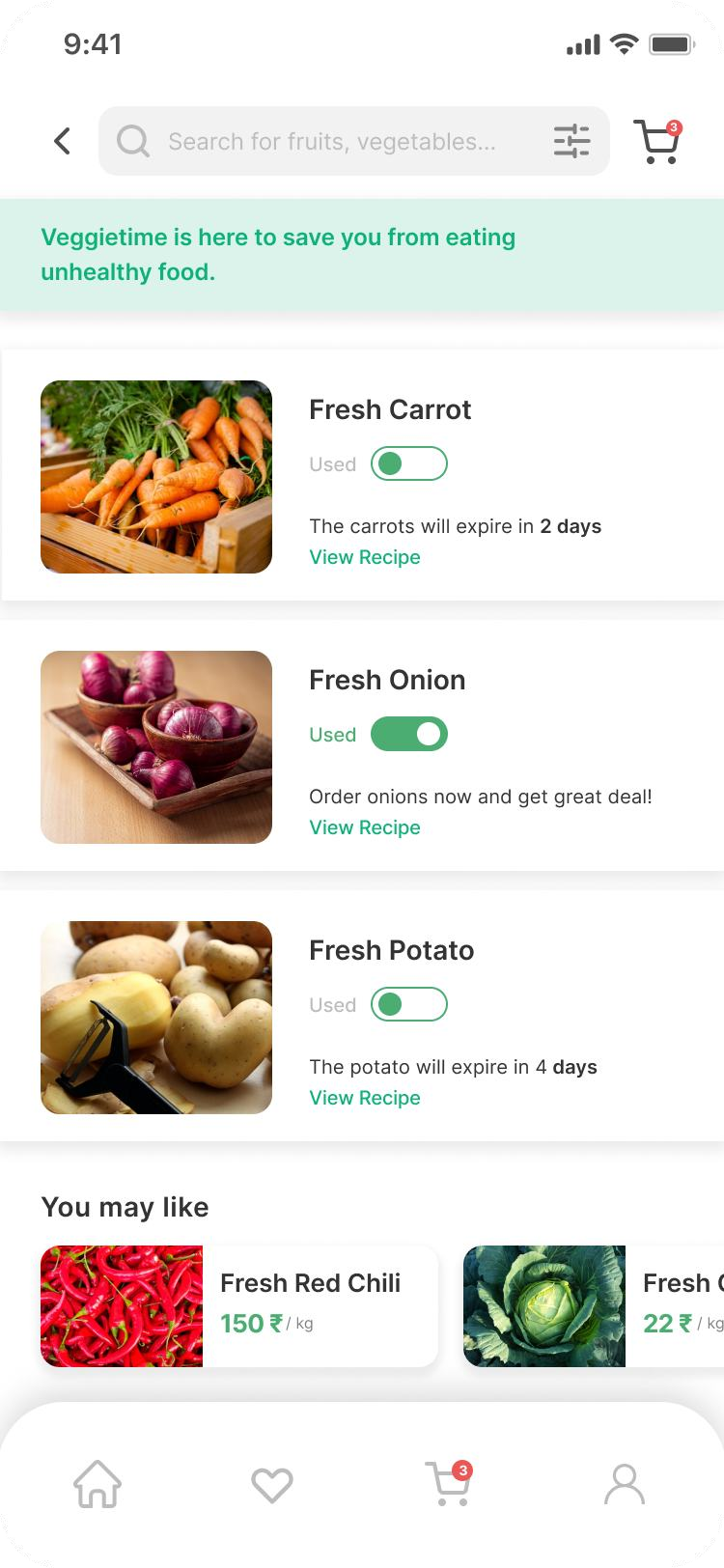 Veggietime secondary screen